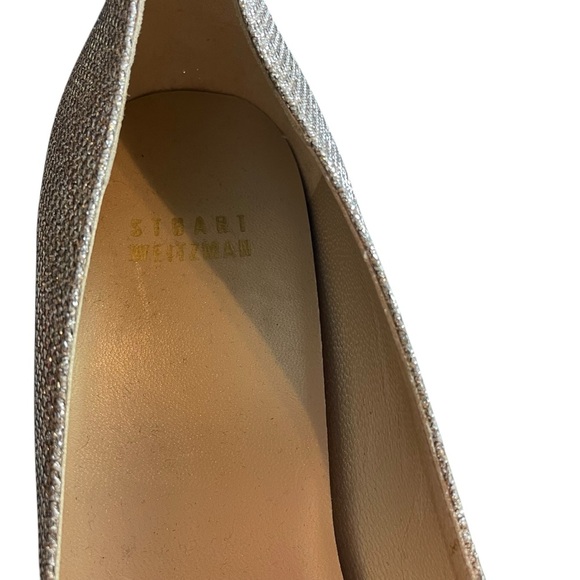Stuart Weitzman Cork Wedge Peep Toe Glitter Heels 7.5 - Picture 4 of 13